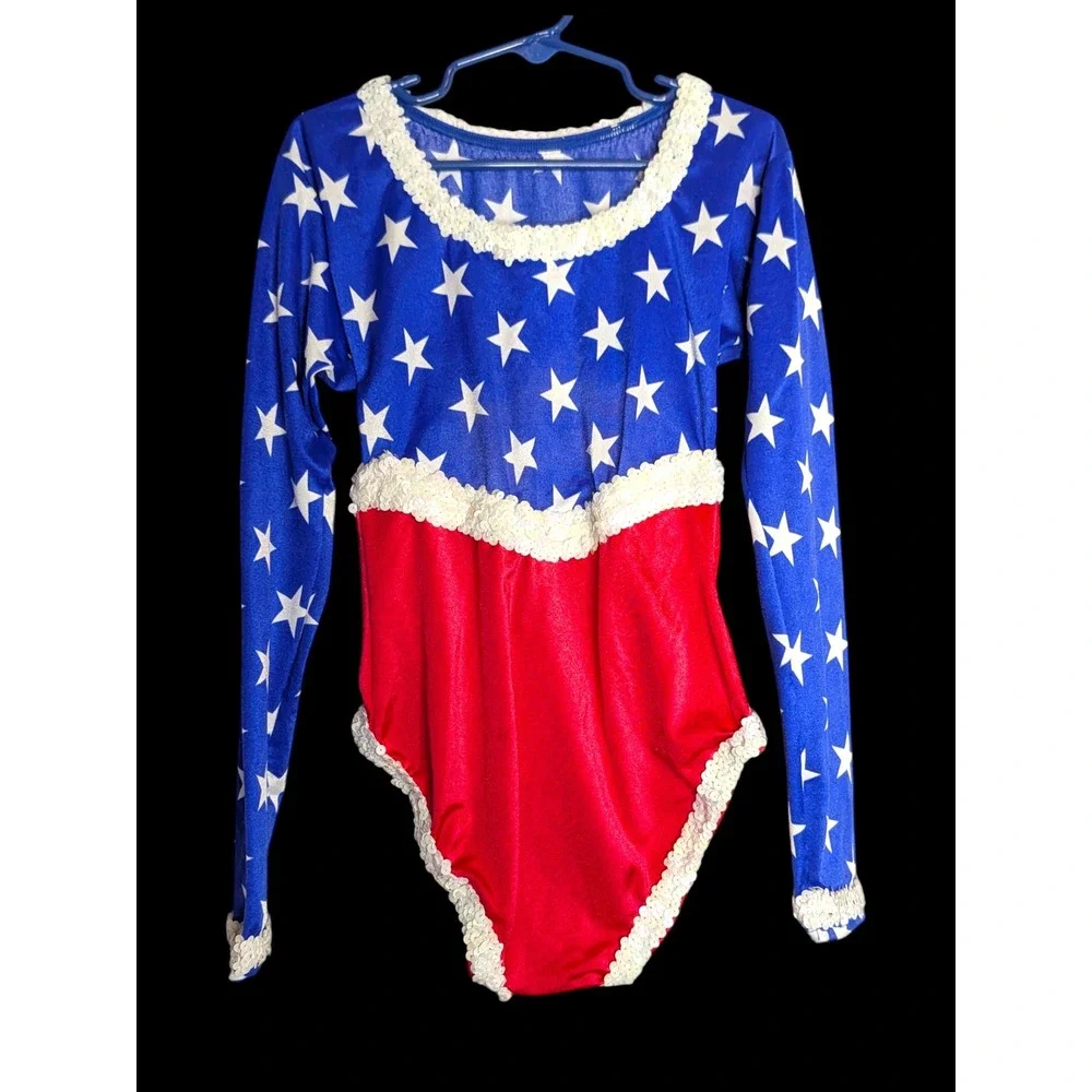 USA Stars and Stripes Dancewear Sequined Leotard Child Large OOC Pageant Glitzy‎